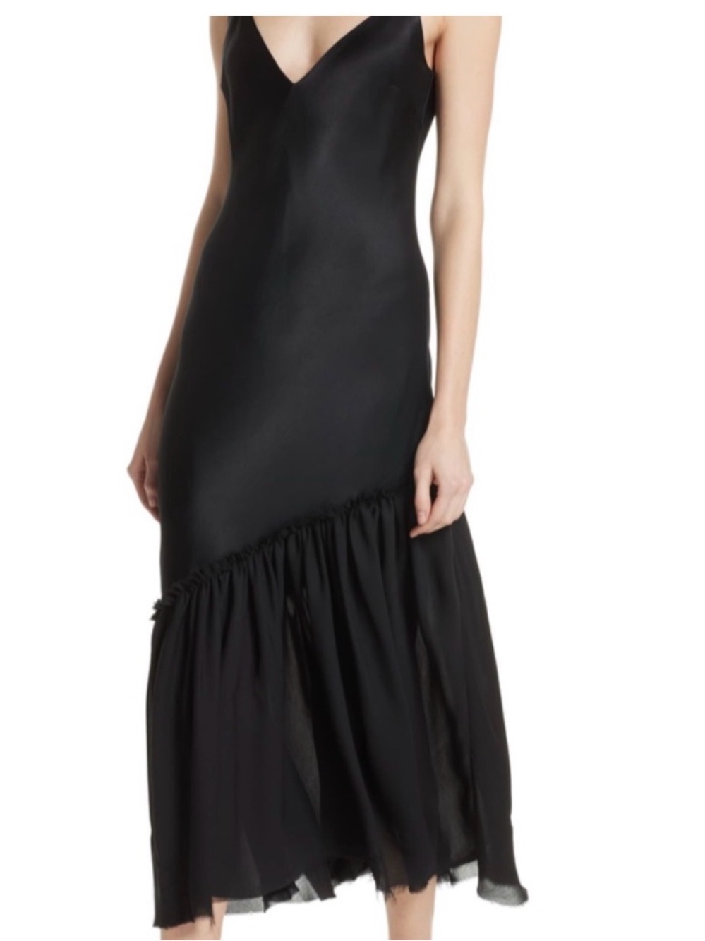 Frame Black V-Neck Slip Dress with Asymmetric Ruffle - Picture 3 of 4